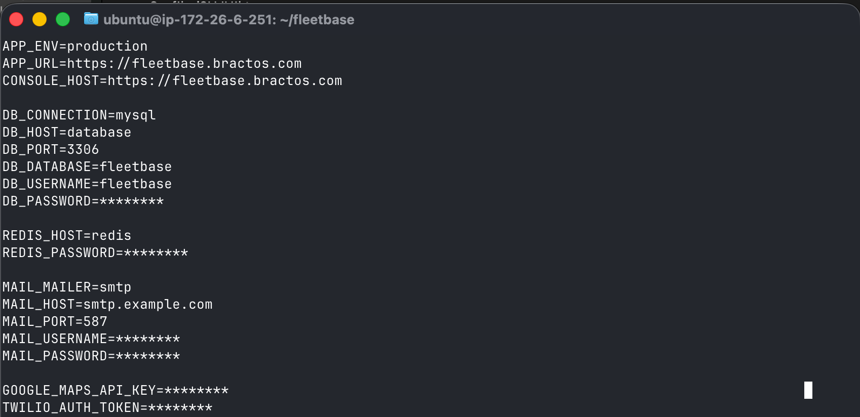 Sanitized Fleetbase environment configuration