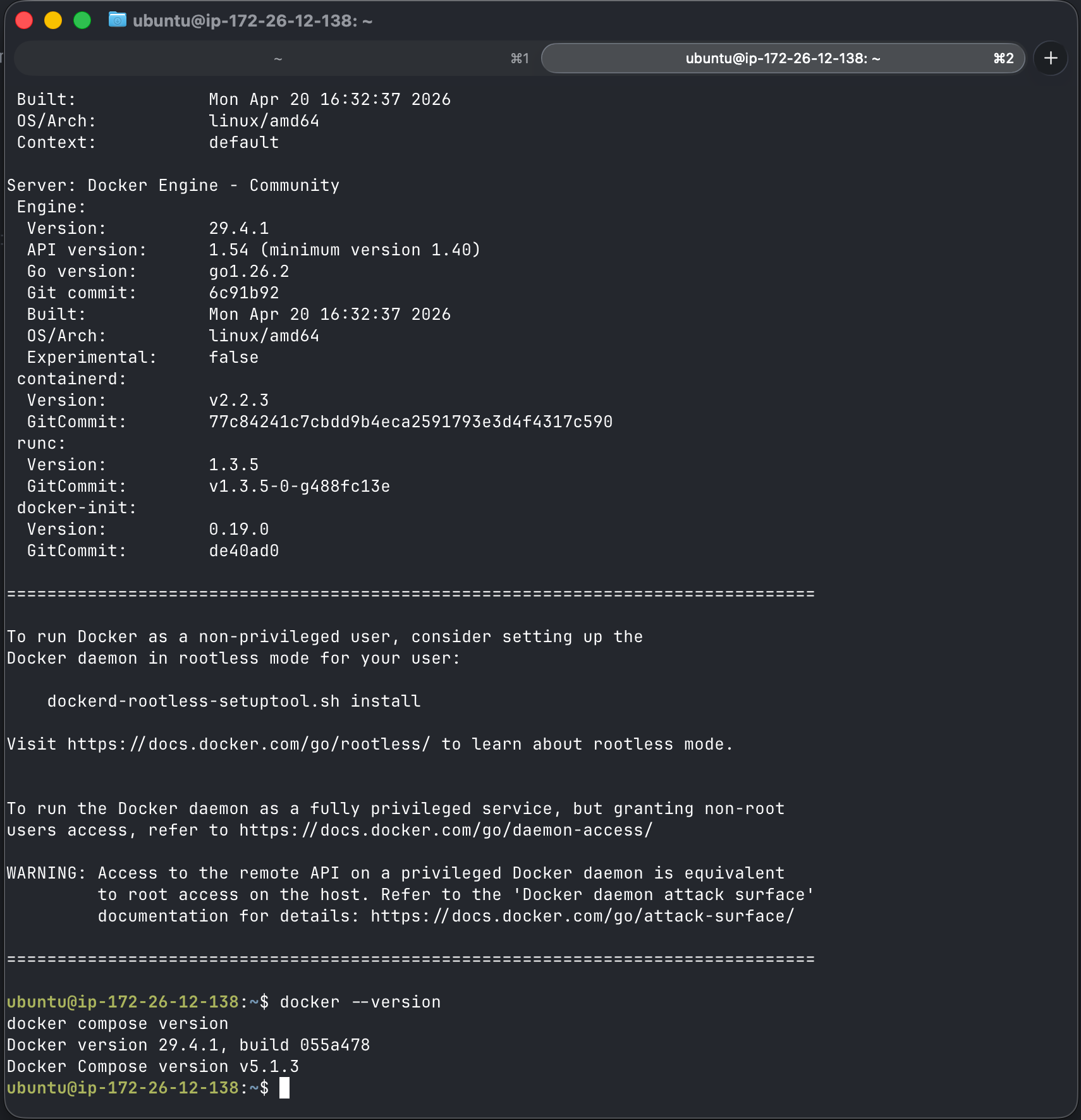 Docker and Docker Compose version check