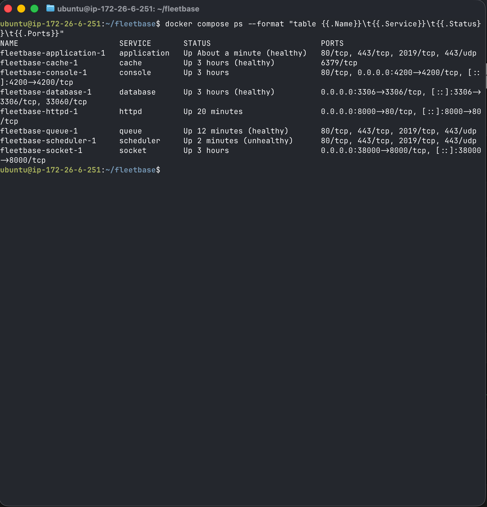 Fleetbase containers running with Docker Compose