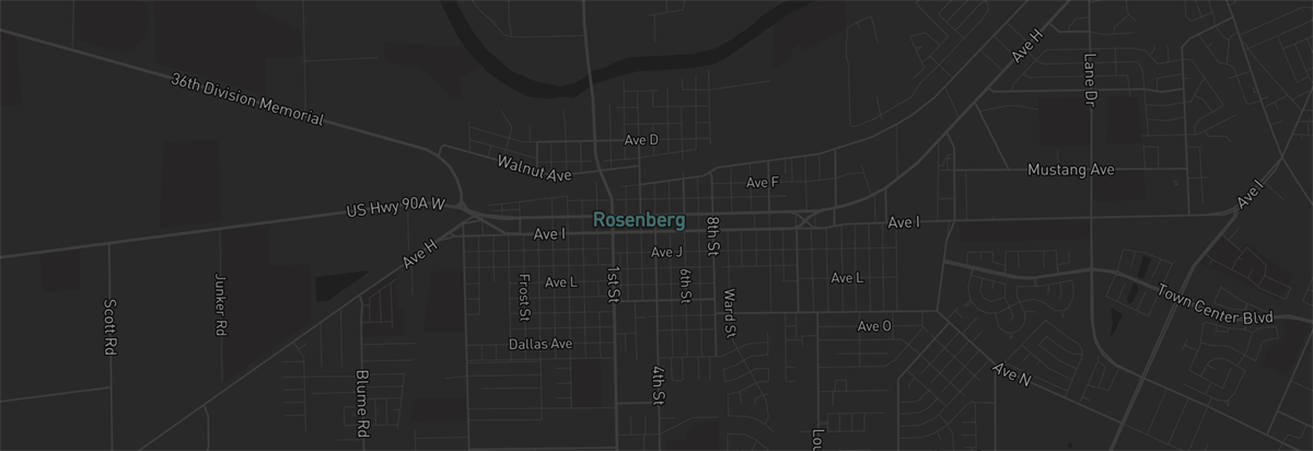 Map showing Bractos service coverage in Rosenberg, Texas